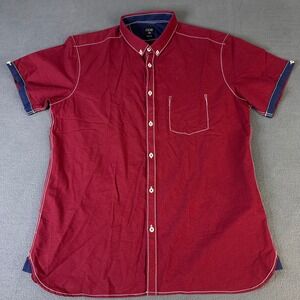 Noir Mens XXL Slim Fit Short Sleeve Button Down Shirt Burgundy White Stitching